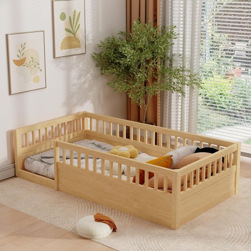 Twin Floor Bed with High Safety Rails