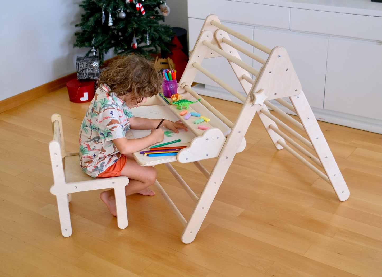 Foldable Montessori Climbing Triangle Set with Portable Table