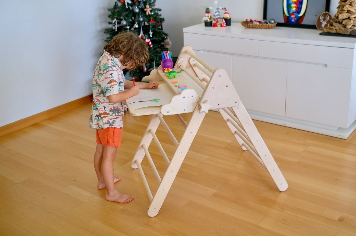 Foldable Montessori Climbing Triangle Set with Portable Table