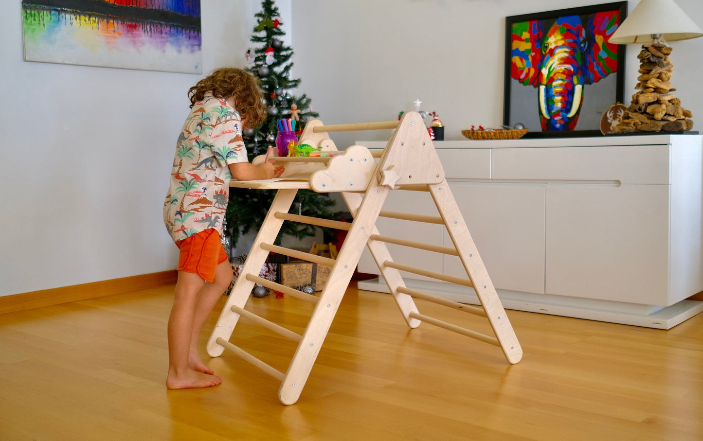 Foldable Montessori Climbing Triangle Set with Portable Table