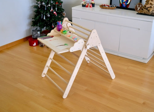 Foldable Montessori Climbing Triangle Set with Portable Table