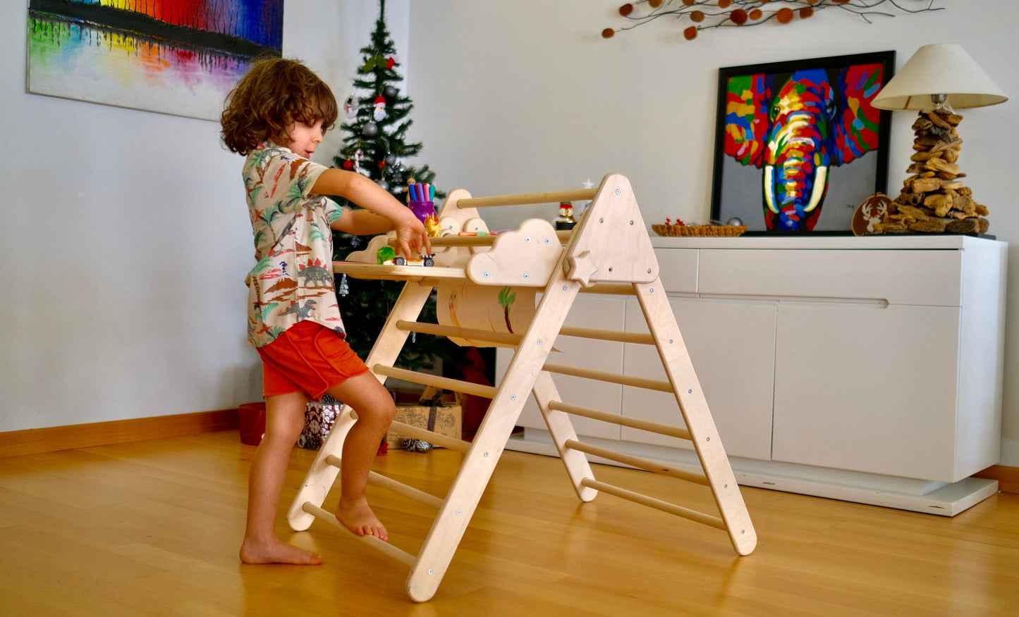 Foldable Montessori Climbing Triangle Set with Portable Table