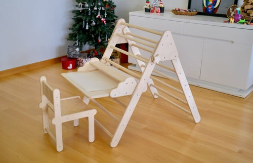 Foldable Montessori Climbing Triangle Set with Portable Table