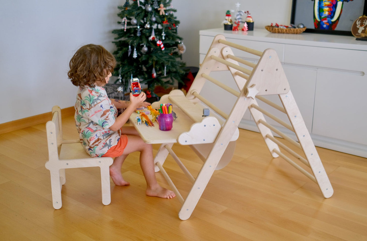 Foldable Montessori Climbing Triangle Set with Portable Table