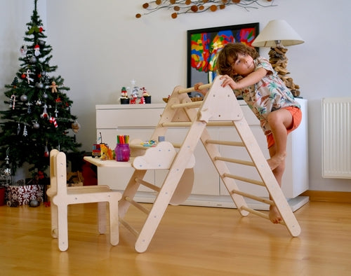 Foldable Montessori Climbing Triangle Set with Portable Table
