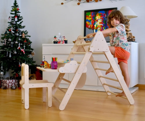 Foldable Montessori Climbing Triangle Set with Portable Table