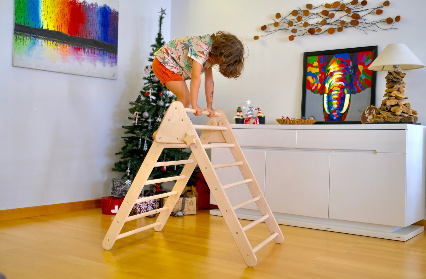 Foldable Montessori Climbing Triangle Set with Portable Table
