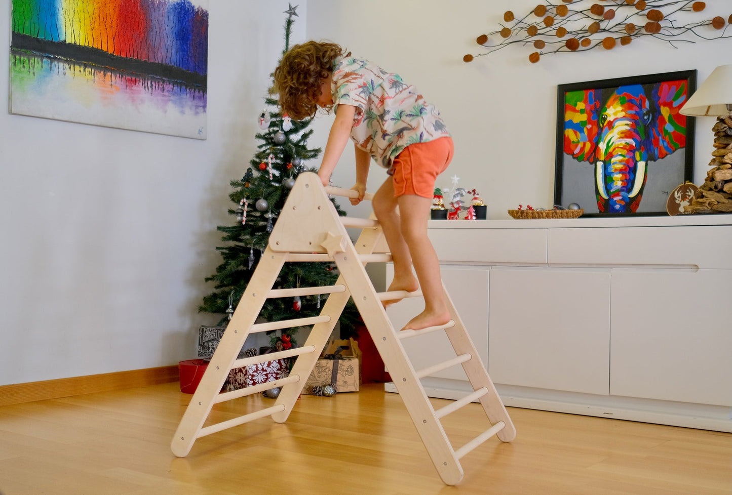 Foldable Montessori Climbing Triangle Set with Portable Table