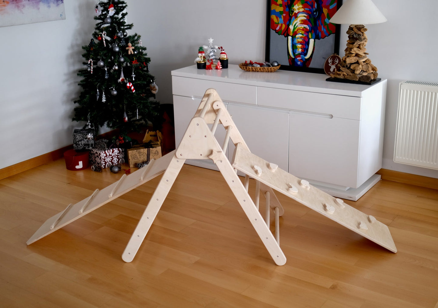 Foldable Montessori Climbing Triangle Set with Portable Table