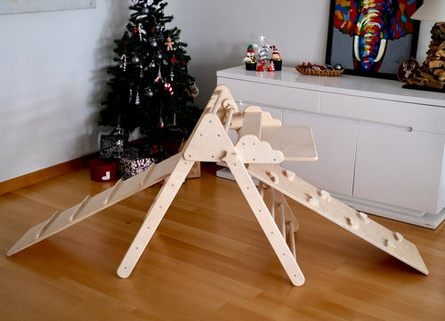 Foldable Montessori Climbing Triangle Set with Portable Table