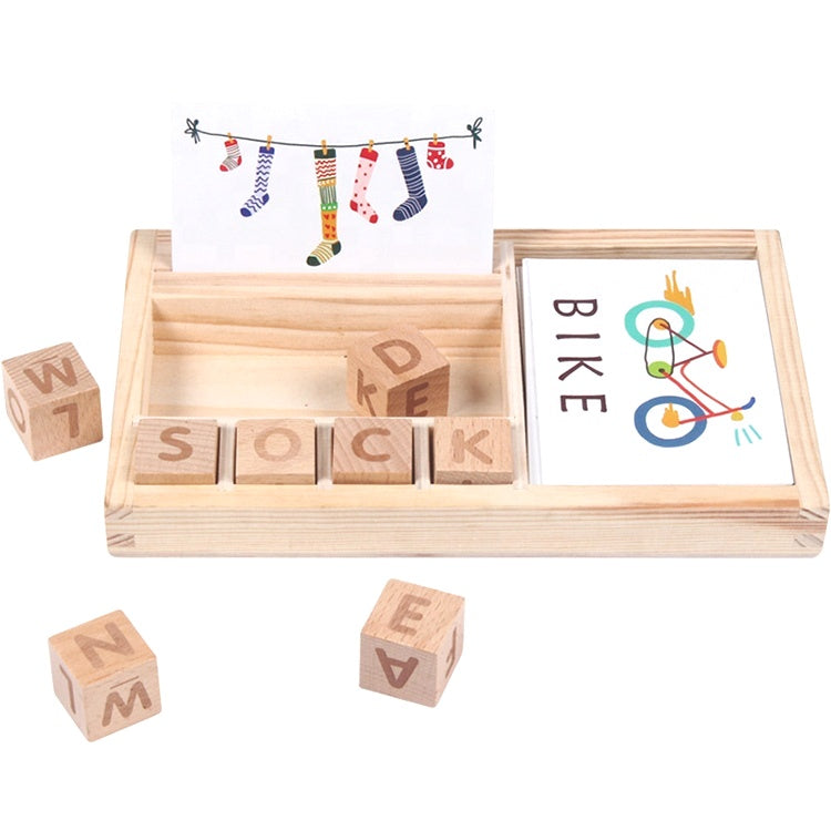 Wooden English Word Learning Cards – 24-Word Educational Game