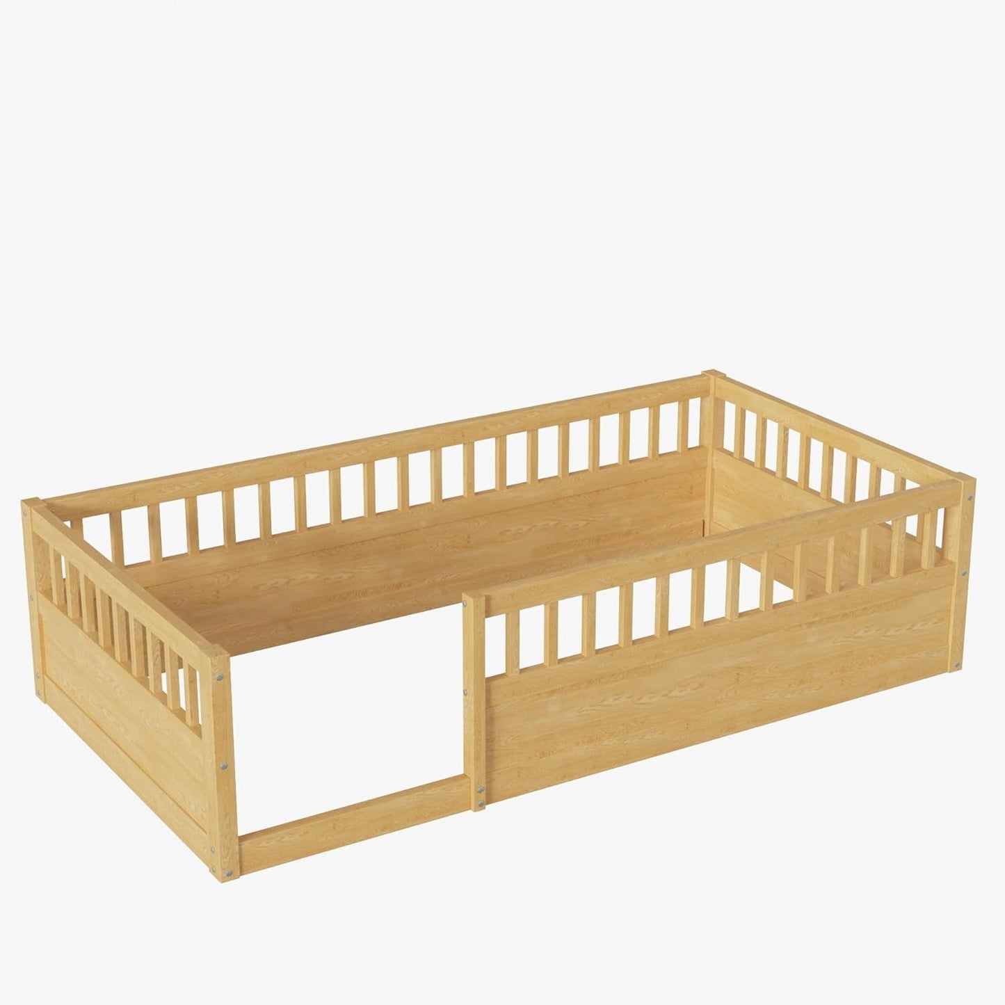 Twin Floor Bed with High Safety Rails