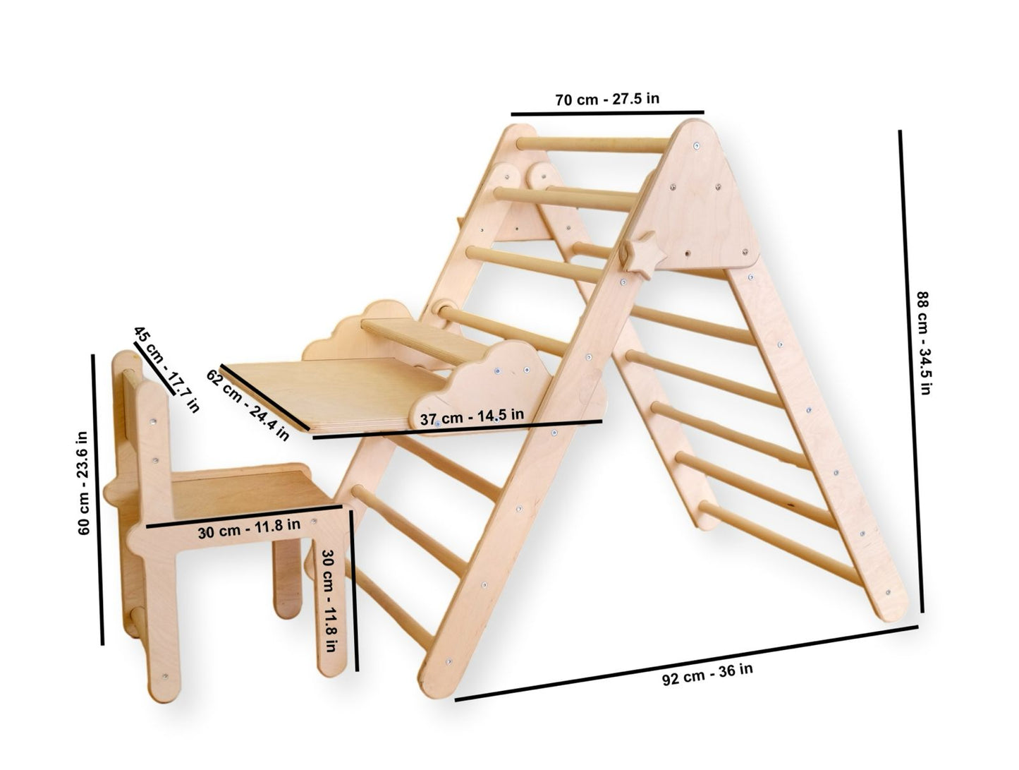 Foldable Montessori Climbing Triangle Set with Portable Table