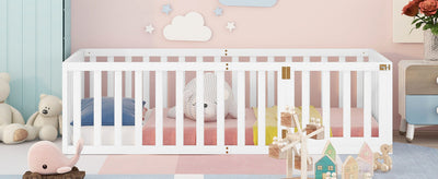 Twin Size Montessori Floor Bed with Fence & Door