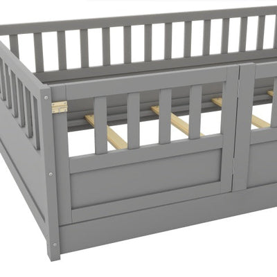 MontessoriPlay™ – Twin Size Wooden Floor Bed with Safety Rails & Door