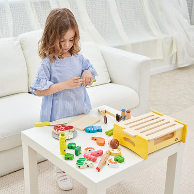 32-Piece Wooden Barbecue Play Set – Imaginative Pretend Grill Toy