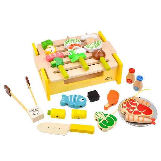 32-Piece Wooden Barbecue Play Set – Imaginative Pretend Grill Toy