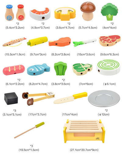 32-Piece Wooden Barbecue Play Set – Imaginative Pretend Grill Toy