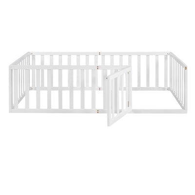 Twin Size Montessori Floor Bed with Fence & Door