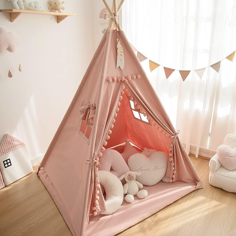 Kids Teepee Tent with Mat Foldable Indoor Outdoor