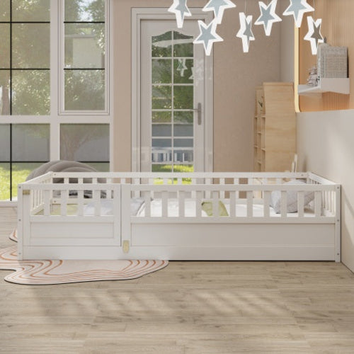 MontessoriPlay™ – Twin Size Wooden Floor Bed with Safety Rails & Door