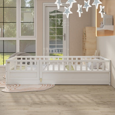 MontessoriPlay™ – Twin Size Wooden Floor Bed with Safety Rails & Door
