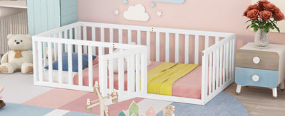 Twin Size Montessori Floor Bed with Fence & Door
