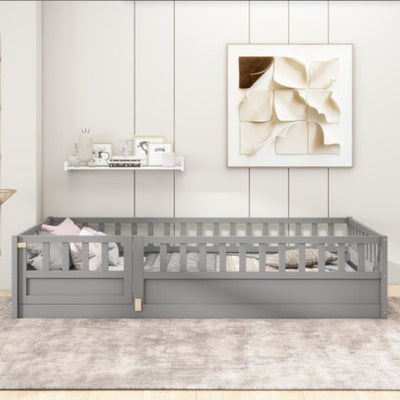 MontessoriPlay™ – Twin Size Wooden Floor Bed with Safety Rails & Door