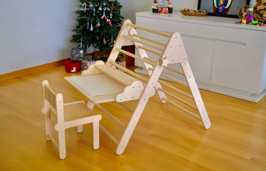 Foldable Montessori Climbing Triangle Set with Portable Table