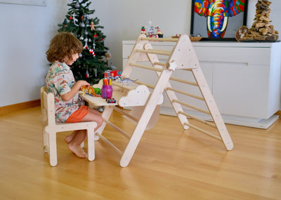 Foldable Montessori Climbing Triangle Set with Portable Table