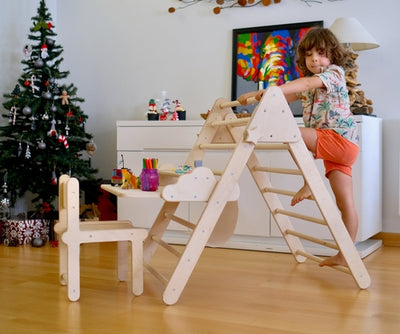 Foldable Montessori Climbing Triangle Set with Portable Table