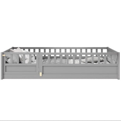 MontessoriPlay™ – Twin Size Wooden Floor Bed with Safety Rails & Door