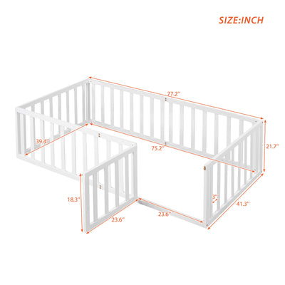 Twin Size Montessori Floor Bed with Fence & Door