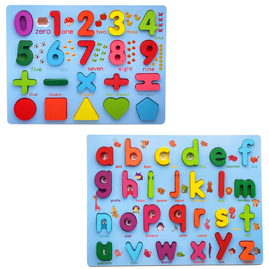 Wooden Alphabet Puzzle Board & Number Educational Toy