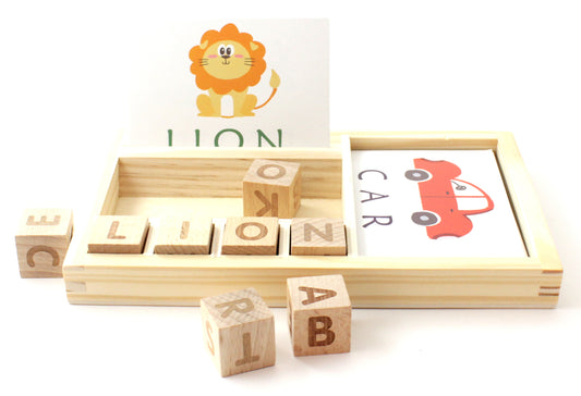 Wooden English Word Learning Cards – 24-Word Educational Game