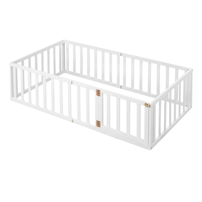Twin Size Montessori Floor Bed with Fence & Door